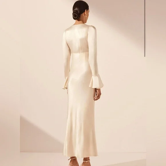 NWT Shona Joy La Lune Frill Cuff Bias Midi Dress in Cream size 8 - Picture 4 of 11